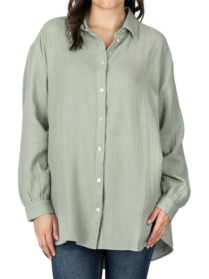 DENIMFY Hemdbluse Damen Bluse DFMathilda Oversize Fit Basic Musselin Hemd aus 100% Baumwolle von DENIMFY