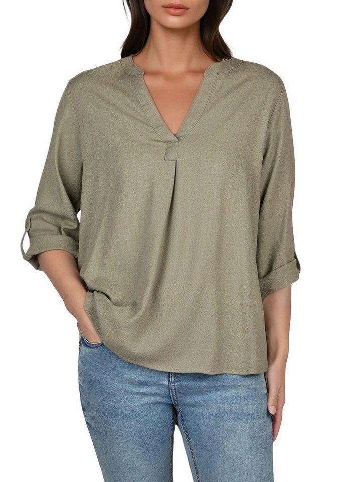 DENIMFY Hemdbluse Damen Leinen Bluse DFSara Regular Fit Tunika mit V-Ausschnitt und Serafino Kragen von DENIMFY