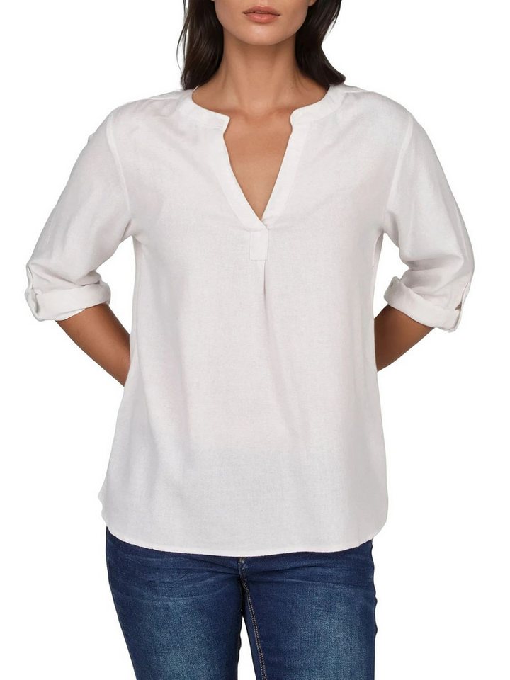 DENIMFY Hemdbluse Damen Leinen Bluse DFSara Regular Fit Tunika mit V-Ausschnitt und Serafino Kragen von DENIMFY