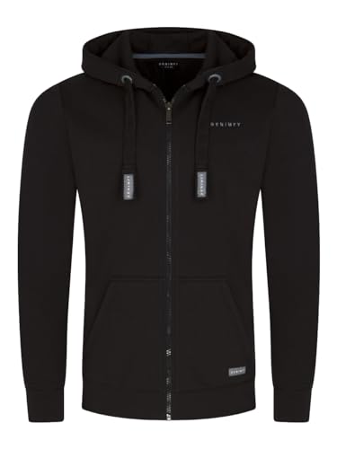 DENIMFY Herren Kapuzenjacke DFLeo Regular Fit Hoodie Taschen Jacke Reißverschluss Sweatjacke Trainingsjacke Basic Kapuzenpullover Kapuze, Größe:L, Farben:Black von DENIMFY