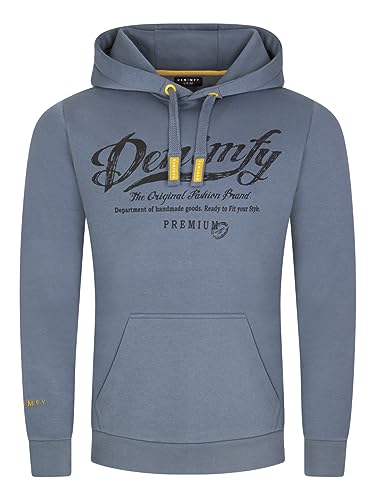 DENIMFY Herren Kapuzenpullover DFArno Hoodie Pullover Streetwear Baumwolle Kapuze Druck Langarm Sweatshirt Kängurutaschen Regular Fit Blau L, Größe:L, Farbe:Turbid Blue von DENIMFY