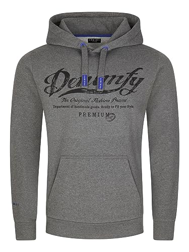 DENIMFY Herren Kapuzenpullover DFArno Hoodie Pullover Streetwear Baumwolle Kapuze Druck Langarm Sweatshirt Kängurutaschen Regular Fit Grau L, Größe:L, Farbe:Grey Melange Standard 2 von DENIMFY