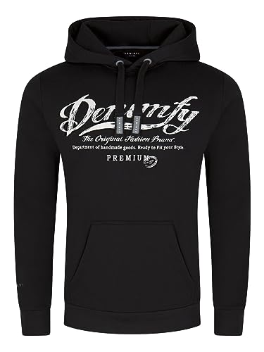 DENIMFY Herren Kapuzenpullover DFArno Hoodie Pullover Streetwear Baumwolle Kapuze Druck Langarm Sweatshirt Kängurutaschen Regular Fit Schwarz 3XL, Größe:3XL, Farbe:Black von DENIMFY