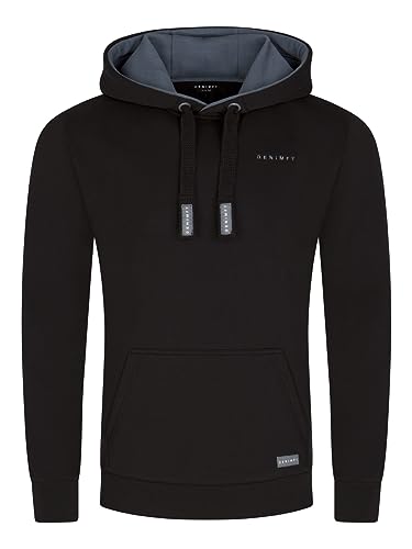 DENIMFY Herren Kapuzenpullover DFBenno Hoodie Sweatshirt Pullover Kapuze Kängurutaschen Langarm Regular Fit Baumwolle Schwarz 3XL, Größe:3XL, Farben:Black (64000) von DENIMFY