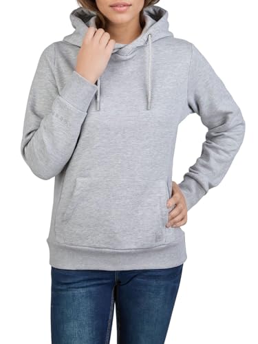DENIMFY Hoodie Damen Regular Fit DFEmma Kapuzenpullover Pullover Cross-Over Kragen Grau XL, Größe:XL, Farben:Light Grey Melange von DENIMFY