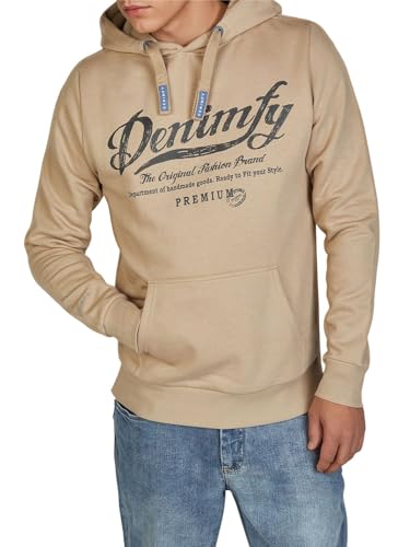 DENIMFY Hoodie Herren Regular Fit DFArno Kapuzenpullover Pullover Print Beige 4XL, Größe:4XL, Farbe:Cobblestone Beige von DENIMFY