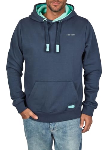 DENIMFY Hoodie Herren Regular Fit DFBenno Kapuzenpullover Pullover Navy L, Größe:L, Farben:Navy-Diving Turquoise von DENIMFY