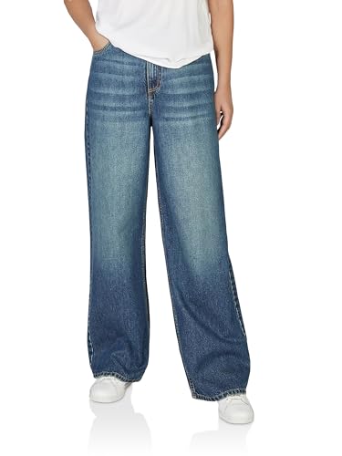 DENIMFY Jeans Damen Loose Fit DFDana High Waist Langes Bein Jeanshose Hose Denim Baumwolle, Größe:M, Farbe:Dark Blue (D285) von DENIMFY