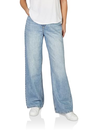 DENIMFY Jeans Damen Loose Fit DFDana High Waist Langes Bein Jeanshose Hose Denim Baumwolle, Größe:S, Farbe:Middle Blue (M296) von DENIMFY