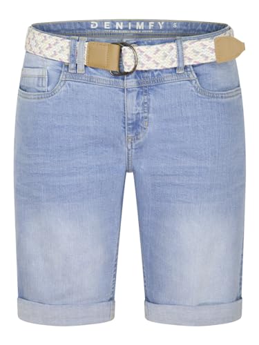 DENIMFY Jeans Shorts Damen mit Gürtel Regular Fit DFLena Kurze Hose Short Sommer Denim Stretch Basic Einfarbig, Größe:M, Farben:Light Blue Denim (L182) von DENIMFY