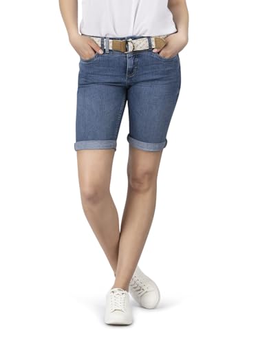 DENIMFY Jeans Shorts Damen mit Gürtel Regular Fit DFLena Kurze Hosen Bermuda Short Sommer Denim Stretch Basic Einfarbig, Größe:L, Farben:Middle Blue Denim (M267) von DENIMFY
