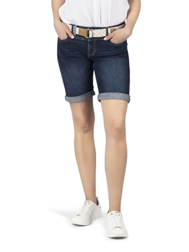 DENIMFY Jeans Shorts Damen mit Gürtel Regular Fit DFLena Kurze Hosen Bermuda Short Sommer Denim Stretch Basic Einfarbig, Größe:M, Farben:Dark Blue Denim (D259) von DENIMFY