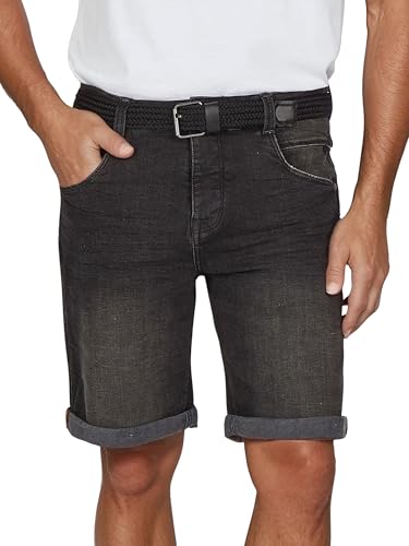 DENIMFY Jeans Shorts Herren Stretch Kurz mit Gürtel Regular Fit DFBo Kurze Hosen Sommer Denim Einfarbig, Größe:32, Farben:Black Denim (B132) von DENIMFY