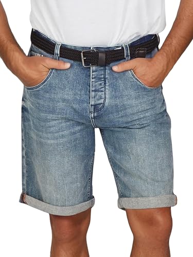 DENIMFY Jeans Shorts Herren Stretch Kurz mit Gürtel Regular Fit DFBo Kurze Hosen Sommer Denim Einfarbig, Größe:33, Farben:Middle Blue Denim (M265) von DENIMFY