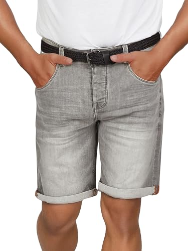 DENIMFY Jeans Shorts Herren Stretch Kurz mit Gürtel Regular Fit DFBo Kurze Hosen Sommer Denim Einfarbig, Größe:36, Farben:Grey Denim (G104) von DENIMFY