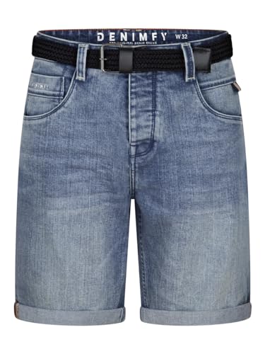 DENIMFY Jeans Shorts Herren mit Gürtel Stretch Kurz Regular Fit DFBo Kurze Hosen Bermuda Shorts Sommer Denim Einfarbig, Größe:38, Farben:Middle Blue Denim (M265) von DENIMFY