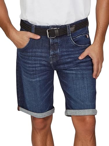 DENIMFY Jeans Shorts Herren Stretch Kurz mit Gürtel Regular Fit DFBo Kurze Hosen Sommer Denim Einfarbig, Größe:40, Farben:Dark Blue Denim (D242) von DENIMFY