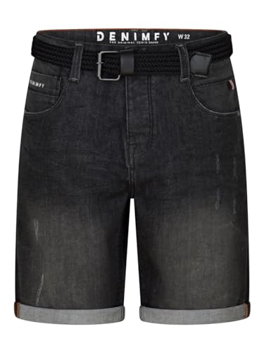 DENIMFY Jeans Shorts Herren mit Gürtel Stretch Kurz Regular Fit DFBo Kurze Hosen Bermuda Shorts Sommer Denim Einfarbig, Größe:42, Farben:Black Denim (B132) von DENIMFY