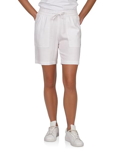 DENIMFY Kurze Hose Damen Regular Fit DFAlessia Leinen Shorts Sommer Taschen Elastische Taille Kordelzug Einfarbig, Größe:L, Farben:White von DENIMFY