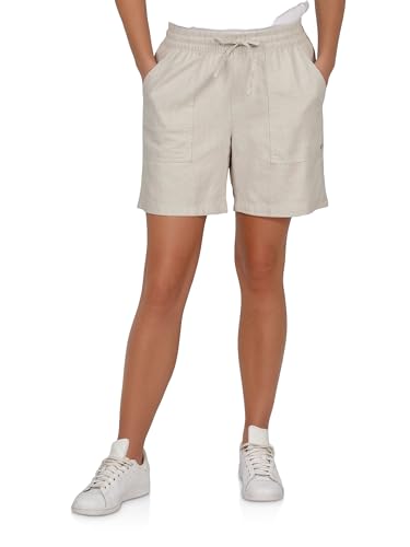 DENIMFY Kurze Hose Damen Regular Fit DFAlessia Leinen Shorts Sommer Taschen Elastische Taille Kordelzug Einfarbig, Größe:S, Farben:Light Sand von DENIMFY