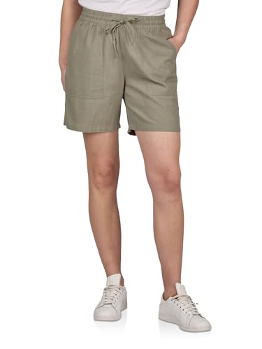 DENIMFY Kurze Hose Damen Regular Fit DFAlessia Leinen Shorts Sommer Taschen Elastische Taille Kordelzug Einfarbig, Größe:S, Farben:Washed Olive von DENIMFY