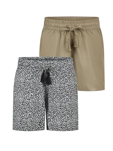 DENIMFY Kurze Hose Damen Sommer leichte Shorts mit Gummizug Regular Fit DFLia 2er Pack Set Weite Bermuda 100% Viskose, Größe:L, Farben:Farbmix 6 von DENIMFY