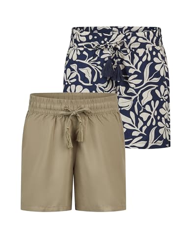 DENIMFY leichte Sommerhose Damen kurz mit Gummizug Regular Fit DFLia 2er Pack Set Weite Bermuda Shorts Sommer 100% Viskose, Größe:M, Farben:Farbmix 3 von DENIMFY