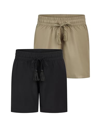 DENIMFY Kurze Hose Damen Sommer leichte Shorts mit Gummizug Regular Fit DFLia 2er Pack Set Weite Bermuda 100% Viskose, Größe:M, Farben:Farbmix 5 von DENIMFY