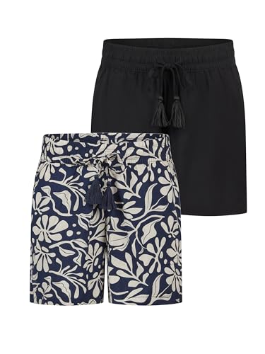DENIMFY Kurze Hose Damen Sommer leichte Shorts mit Gummizug Regular Fit DFLia 2er Pack Set Weite Bermuda 100% Viskose, Größe:XL, Farben:Farbmix 1 von DENIMFY