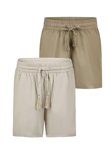 DENIMFY Kurze Hose Damen Sommer leichte Shorts mit Gummizug Regular Fit DFLia 2er Pack Set Weite Bermuda 100% Viskose, Größe:XL, Farben:Farbmix 10 von DENIMFY