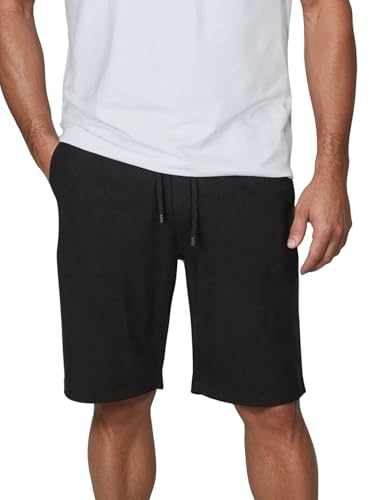 DENIMFY Kurze Hosen Herren Leinen Shorts DFAlessio Regular Fit Kordelzug Elastischer Bund Einfarbig, Größe:4XL, Farben:Black von DENIMFY