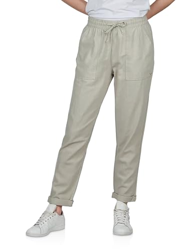 DENIMFY Leinenhose Damen Sommer lang Sommerhose leicht Strandhose Regular Fit DFLinda Freizeithose Gummizug Einfarbig Beige M, Größe:M, Farben:Light Sand von DENIMFY