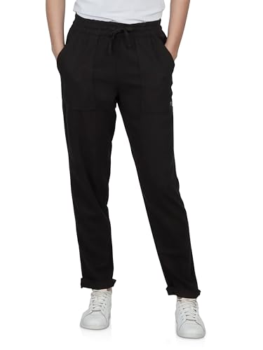 DENIMFY Leinenhose Damen Sommer lang Sommerhose leicht Strandhose Regular Fit DFLinda Freizeithose Gummizug Einfarbig Schwarz M, Größe:M, Farben:Black von DENIMFY