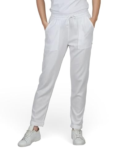 DENIMFY Leinenhose Damen Sommer lang Sommerhose leicht Strandhose Regular Fit DFLinda Freizeithose Gummizug Einfarbig Weiß M, Größe:M, Farben:White von DENIMFY
