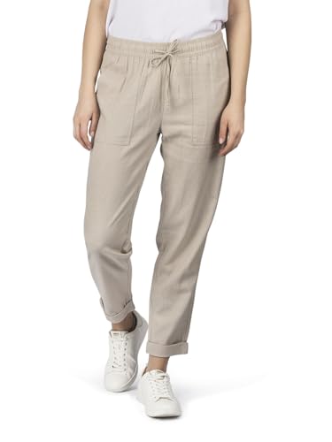 DENIMFY Leinenhose Damen lang Regular Fit DFLinda Sommerhose Freizeithose Einfarbig Beige S, Größe:S, Farben:Light Sand von DENIMFY