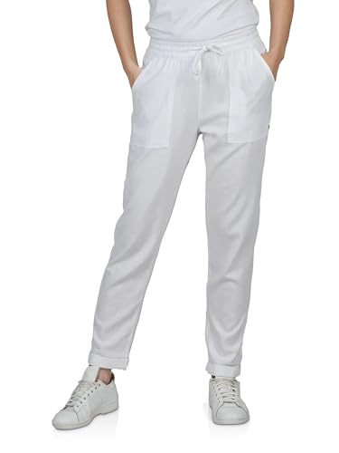 DENIMFY Leinenhose Damen Sommer lang Sommerhose leicht Strandhose Regular Fit DFLinda Freizeithose Gummizug Einfarbig Weiß L, Größe:L, Farben:White von DENIMFY