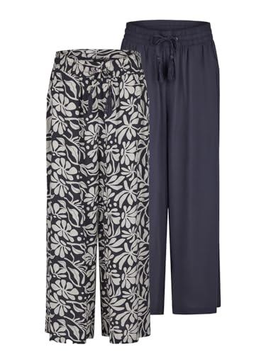 DENIMFY Palazzo Hose Damen Sommer 3/4 Loose Fit DFKate 2er Pack Weites Bein Sommerhose leicht Stoffhose Knöchellang Elastische Taille Einfarbig Muster Viskose, Größe:L, Farben:Farbmix 7 von DENIMFY