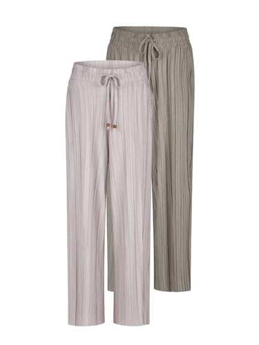 DENIMFY Palazzo Hose Damen Sommer 7/8 Culotte DFBrenda 2er Pack Set Hohe Taille Weites Bein Sommerhose Stoffhose Knöchellang Elastische Taille Taschen Einfarbig, Größe:M, Farbe:Pack 6 von DENIMFY