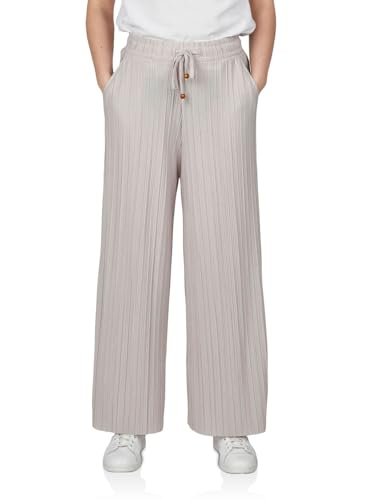 DENIMFY Palazzo Hose Damen Sommer 7/8 Culotte DFBrenda Hohe Taille Weites Bein Sommerhose Stoffhose Knöchellang Elastische Taille Taschen Einfarbig, Größe:L, Farben:Ash Beige von DENIMFY