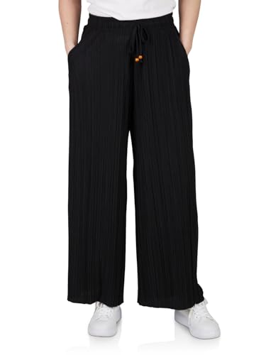 DENIMFY Palazzo Hose Damen Sommer 7/8 Culotte DFBrenda Hohe Taille Weites Bein Sommerhose Stoffhose Knöchellang Elastische Taille Taschen Einfarbig, Größe:M, Farben:Black von DENIMFY