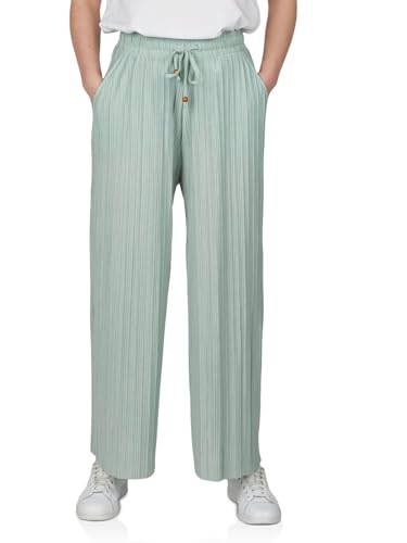 DENIMFY Palazzo Hose Damen Sommer 7/8 Culotte DFBrenda Hohe Taille Weites Bein Sommerhose Stoffhose Knöchellang Elastische Taille Taschen Einfarbig, Größe:S, Farben:Jadeite Green von DENIMFY
