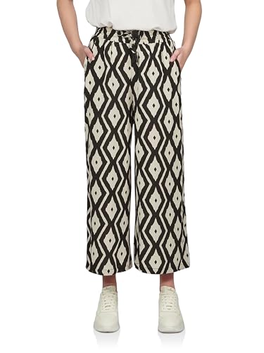 DENIMFY Palazzo Hose Damen Sommer 7/8 Loose Fit DFKate Weites Bein Sommerhose leicht Stoffhose Knöchellang Elastische Taille Beige XL, Größe:XL, Farben:Black-Beige von DENIMFY