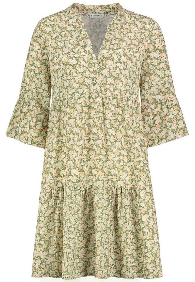 DENIMFY Sommerkleid Damen Kleid DFFrida A-Linie 3/4 Arm Freizeitkleid mit V-Ausschnitt aus 100% Viskose von DENIMFY