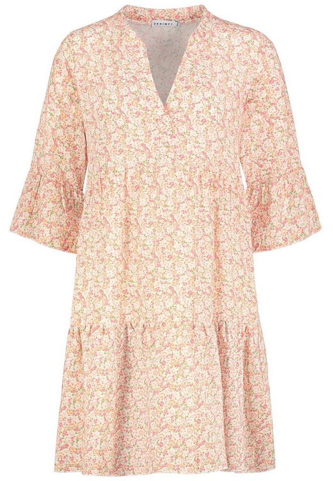 DENIMFY Sommerkleid Damen Kleid DFFrida A-Linie 3/4 Arm Freizeitkleid mit V-Ausschnitt aus 100% Viskose von DENIMFY