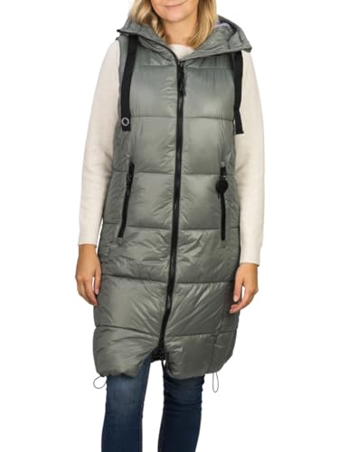 DENIMFY Steppweste Damen lang mit Kapuze Regular Fit DFCaro Weste Knielang Outdoor Reißverschluss Taschen Herbst Winter Grün XXL, Größe:XXL, Farbe:Agave Green von DENIMFY