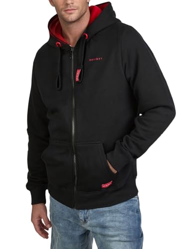 DENIMFY Sweatjacke Herren mit Kapuze Reißverschluss Regular Fit DFLeo Kapuzenjacke, Größe:M, Farben:Black-Formula Red von DENIMFY