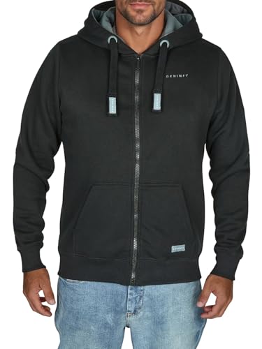 DENIMFY Sweatjacke Herren mit Kapuze Reißverschluss Regular Fit DFLeo Kapuzenjacke Zip-Hoodie, Größe:S, Farben:Black-Turbid Blue von DENIMFY