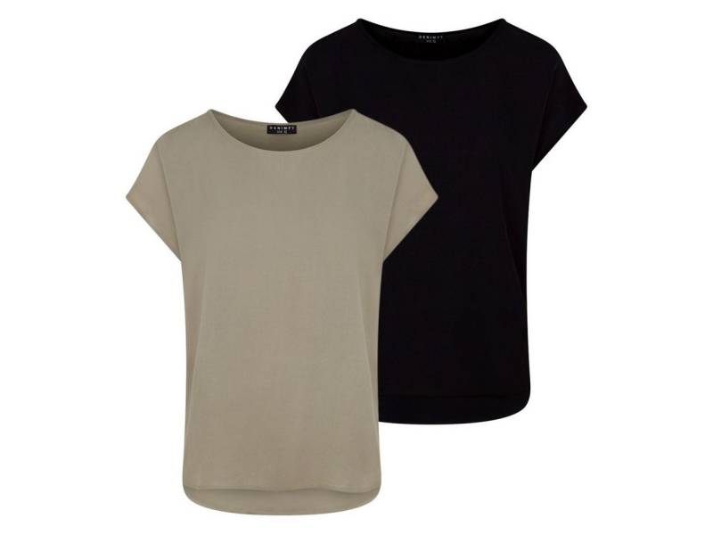 DENIMFY T-Shirt Damen Bluse DFJule Regular Fit 2er Pack (2-tlg) Kurzarm Top Shirt mit Rundhalsausschnitt aus 100% Viskose von DENIMFY