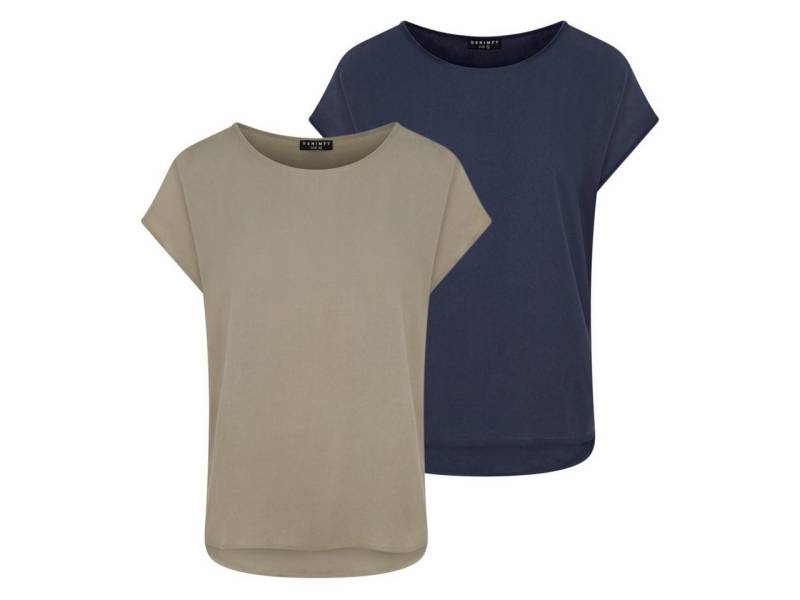 DENIMFY T-Shirt Damen Bluse DFJule Regular Fit 2er Pack (2-tlg) Kurzarm Top Shirt mit Rundhalsausschnitt aus 100% Viskose von DENIMFY