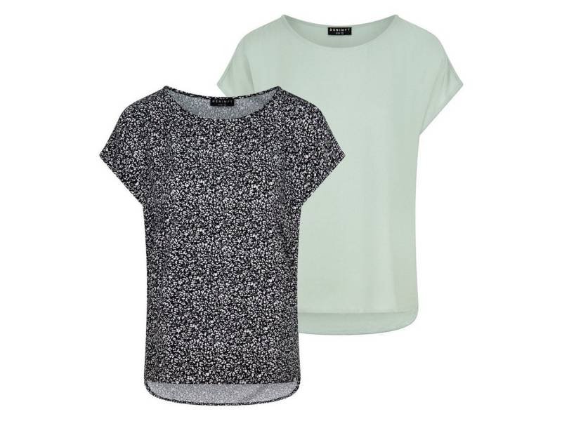 DENIMFY T-Shirt Damen Bluse DFJule Regular Fit 2er Pack (2-tlg) Kurzarm Top Shirt mit Rundhalsausschnitt aus 100% Viskose von DENIMFY